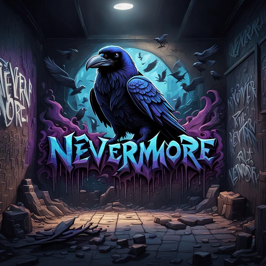Raven Graffiti Art with Nevermore in Detailed Style