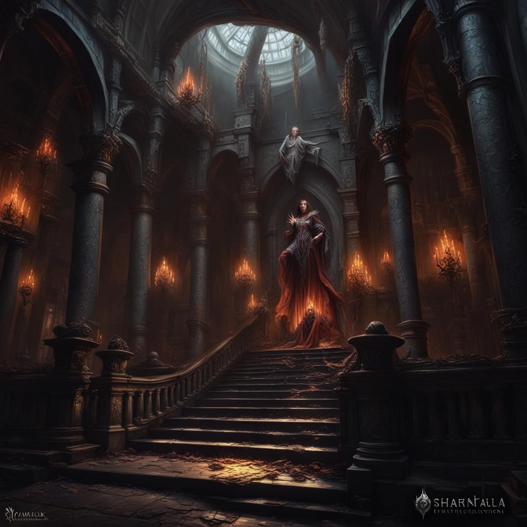 Shangri-La Dark Fantasy Illustration in Medieval Style