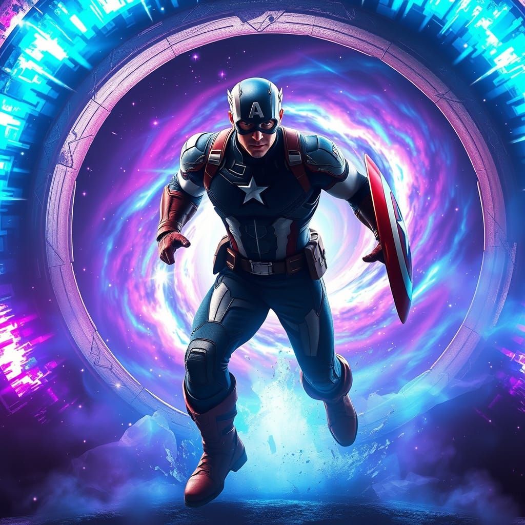 Captain America Blazing Through Cosmic Gateway