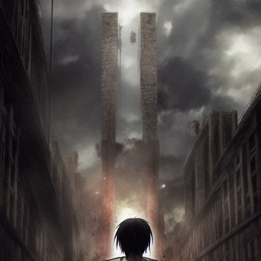 Eren Yeager on Ledge: Sinister Fantasy Art