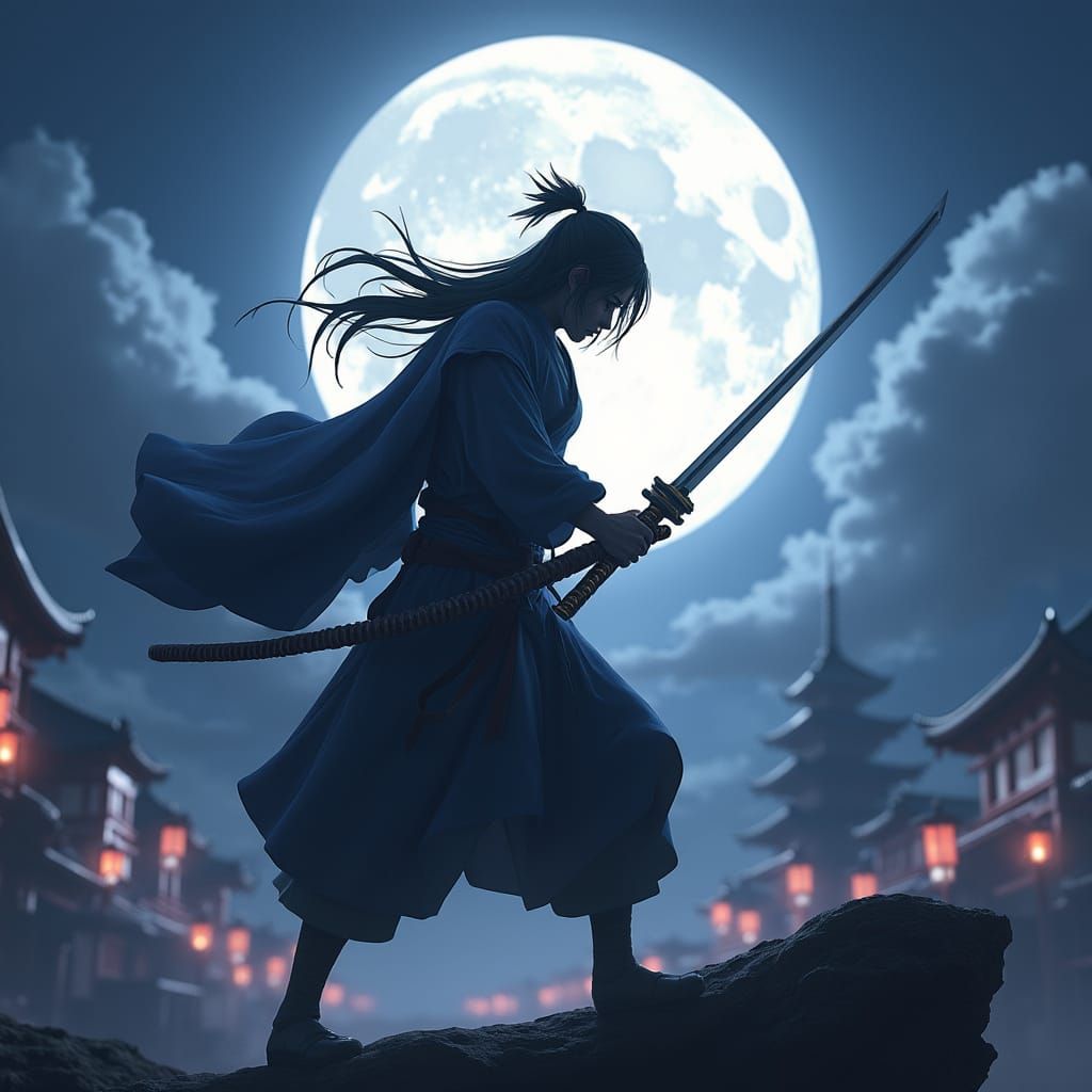 Ronin and Ninja Clash Under Celestial Light