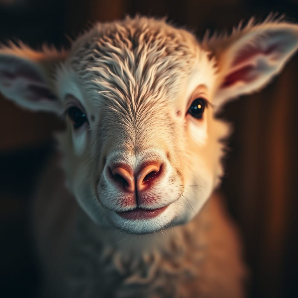 Fluffy Lamb Portrait, Warm and Intimate