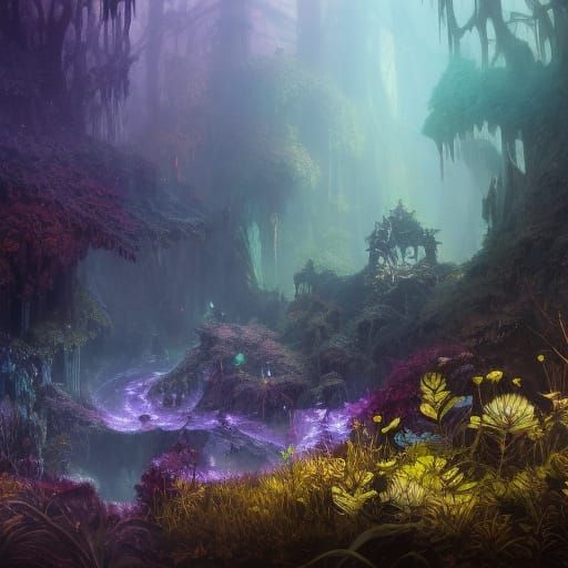 Bioluminescent Cavern: A Dark Fantasy Concept Art