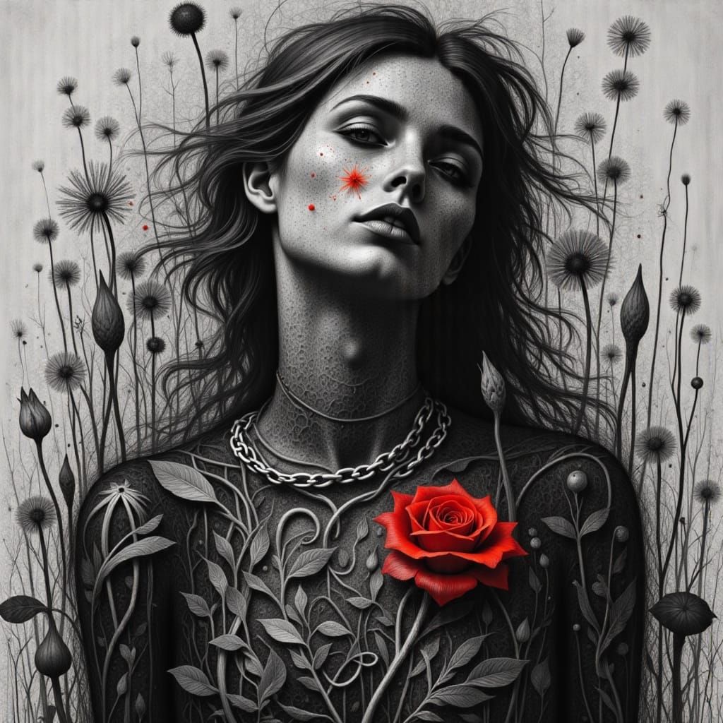 <lora:Crayon Doodles 2:1.0> <lora:Dandelion Fairies:1.0> <lora:Death River:1.0> <lora:Botanical Fae 2:1.0>  Mixed media ...