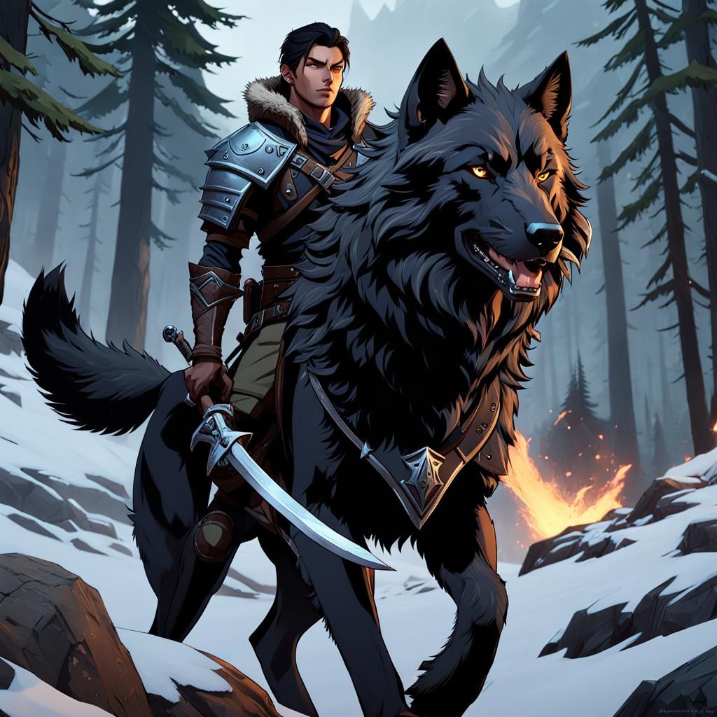Ranger and his dire wolf mount.