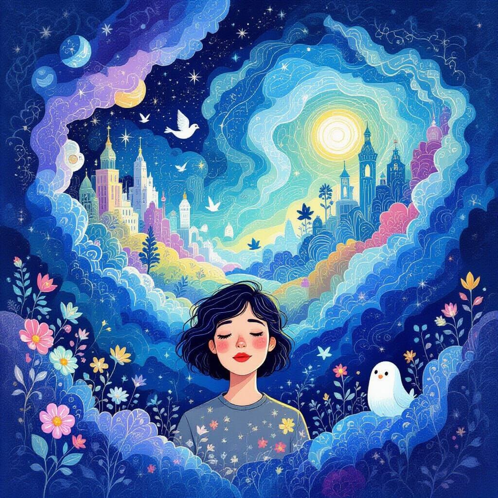 Dreamlike Inner World Illustration in Etching Style