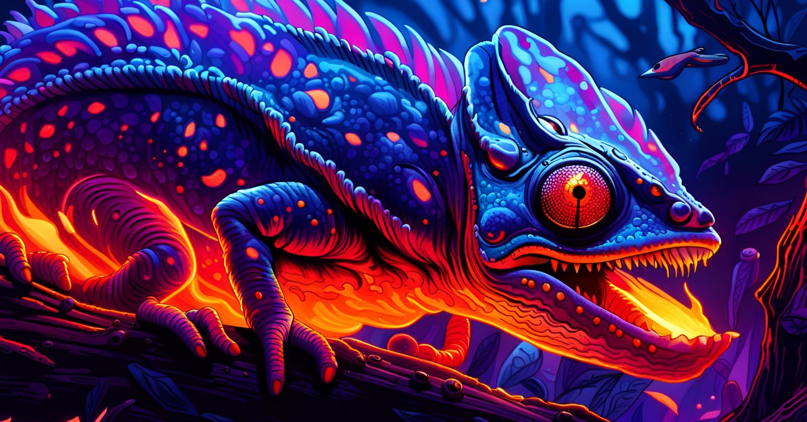 Epic Blacklight Chameleon Inferno Illustration