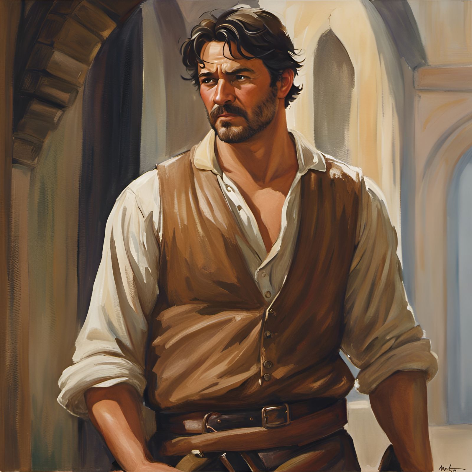 Handsome Man in Bedroom: Studio Ghibli Watercolor