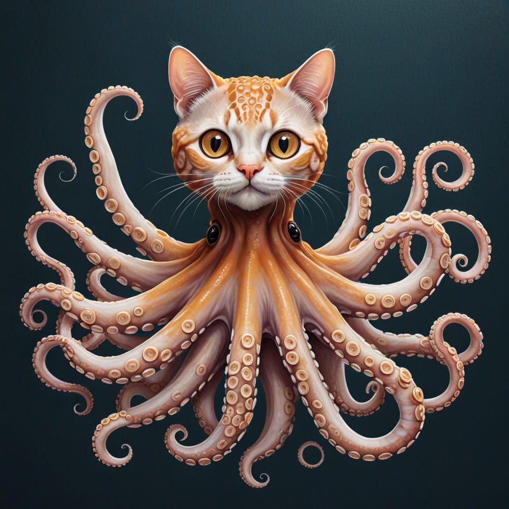 Feline Cephalopod Creature Emerges from the Depths