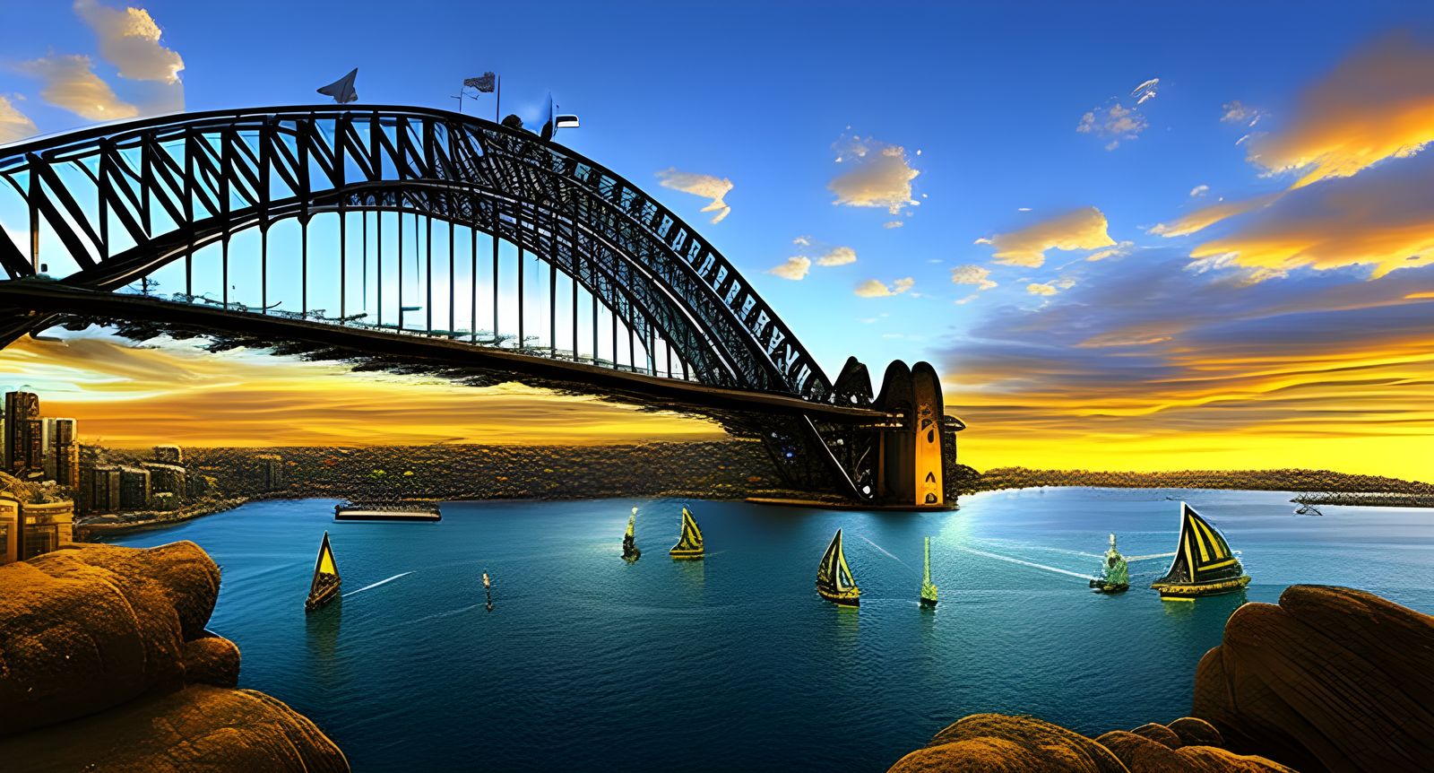 Detailed Sydney Harbour in Photorealistic Fantasy Style