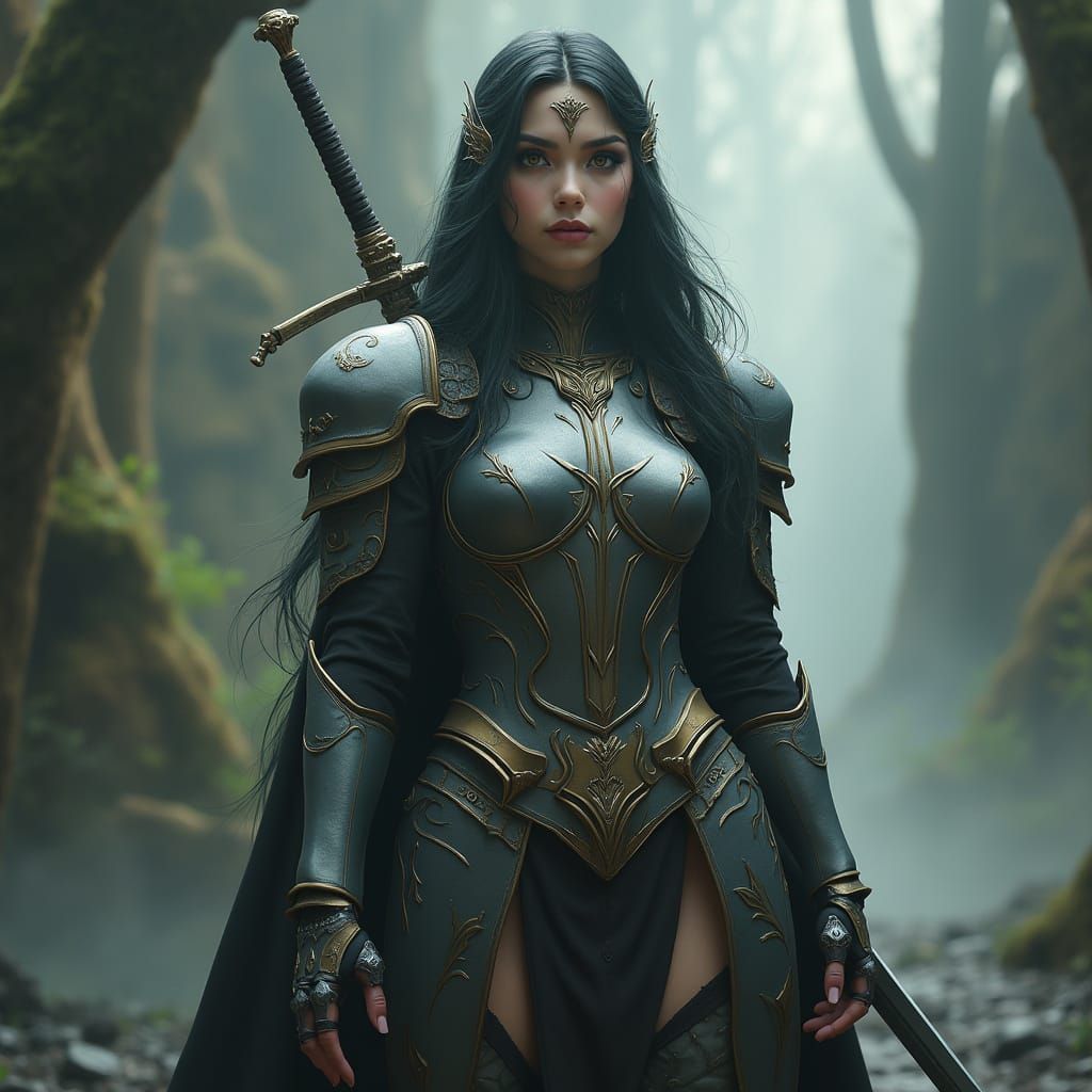 Elegant Female Warrior Evickt in Intricately Designed Armor