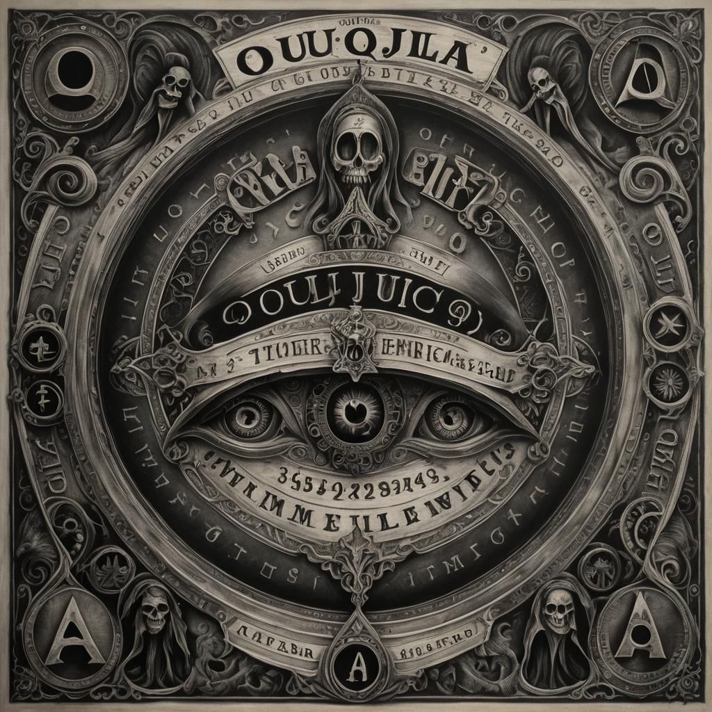 Detailed Charcoal Drawing of a Ouija Board