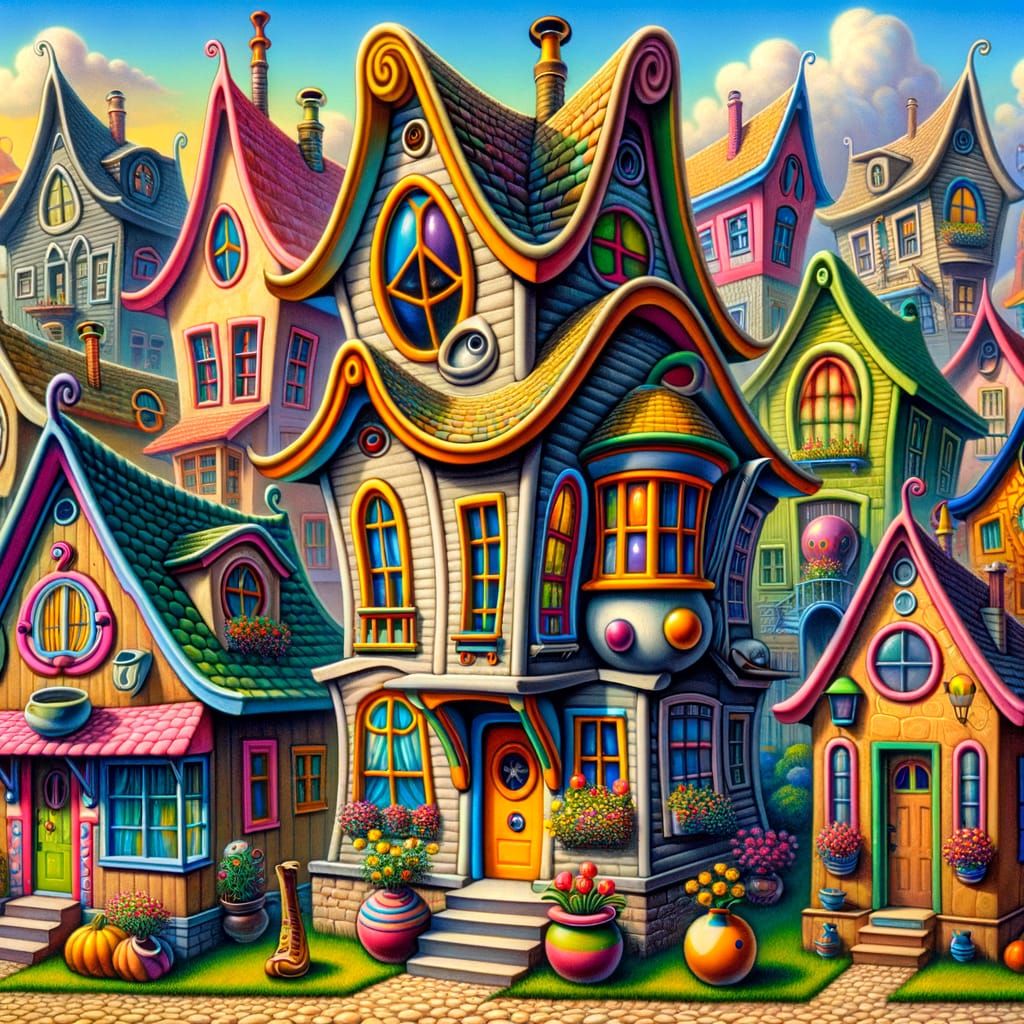 Colorful Whimsical House in Pop Surrealist Style