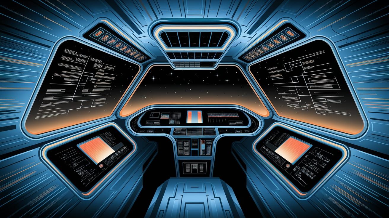 Futuristic Glitchcore Cockpit Navigating Space