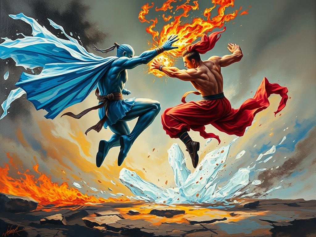 Fantasy Warrior Engages in Elemental Duel