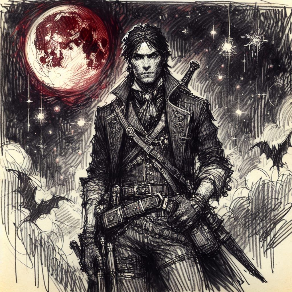 Vampire Hunter Portrait in Expressive Sketch Style