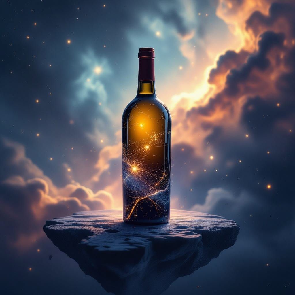 Mystical Moonlight Wine Bottle on Cosmic Island