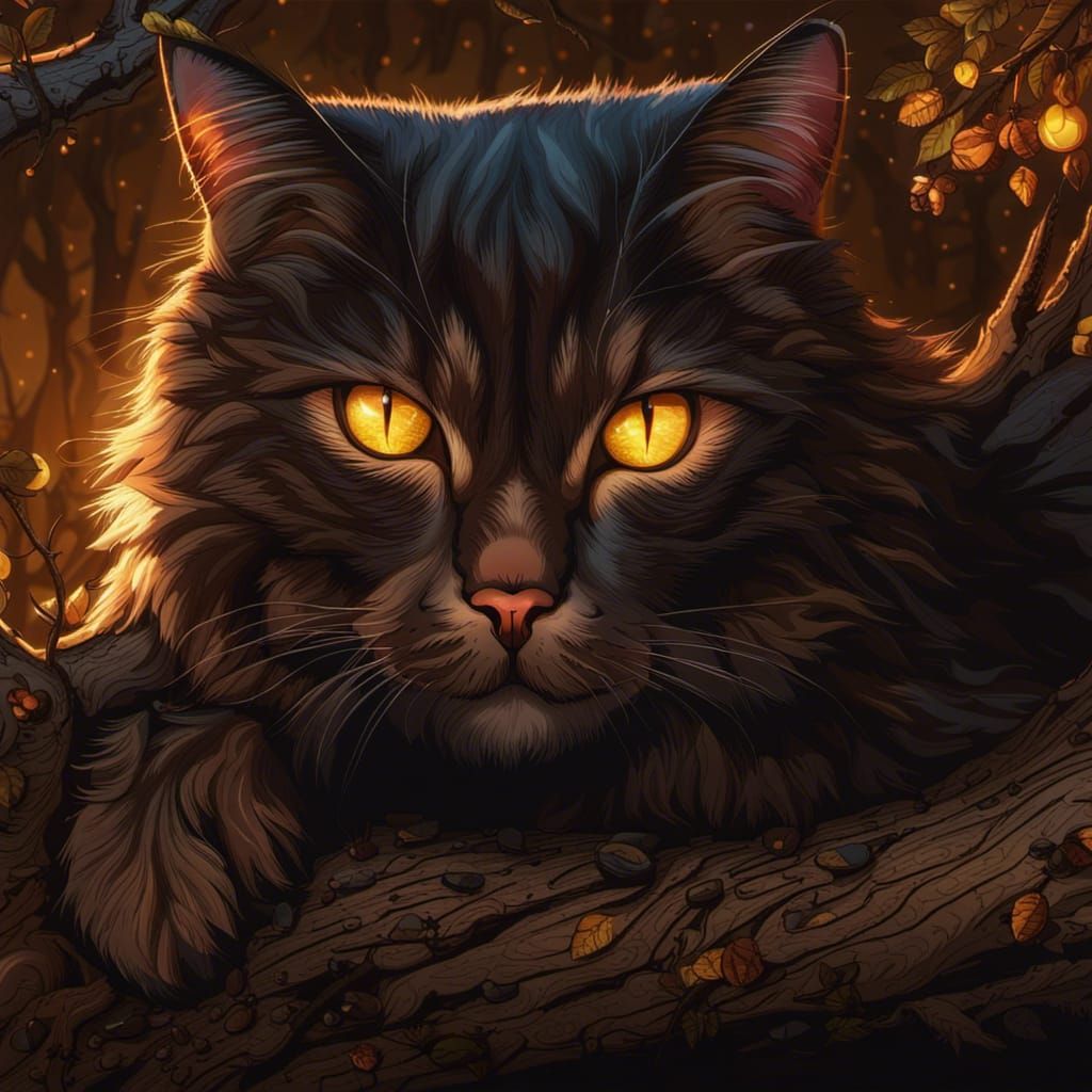 Scarred Brown Cat in Tree: Matte Painting