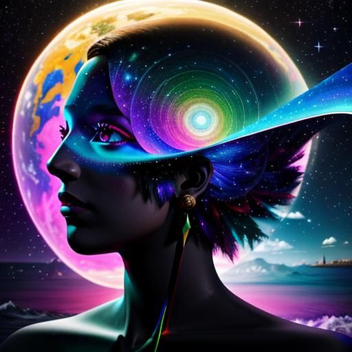 Cosmic Sailing Ship: Holographic Astral Illustration