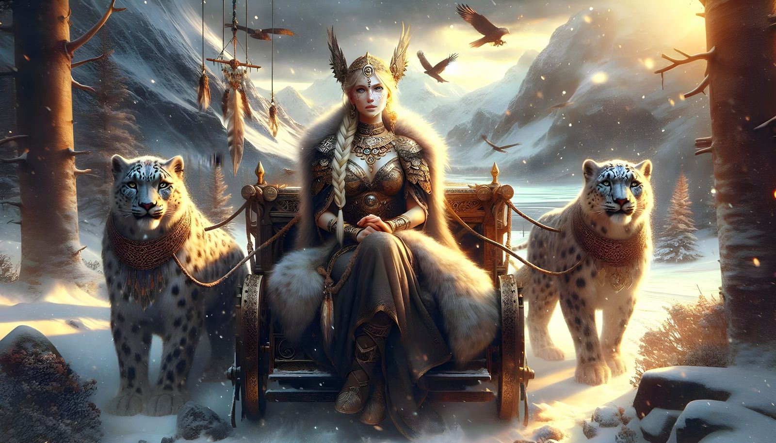 Norse Goddess of Love and War in Majestic Viking Attire