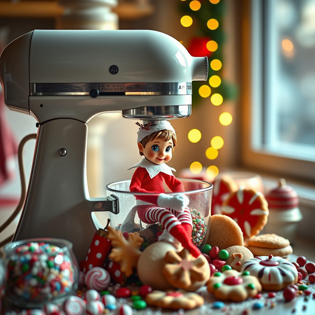 Christmas Elf in Mixer on Christmas Eve