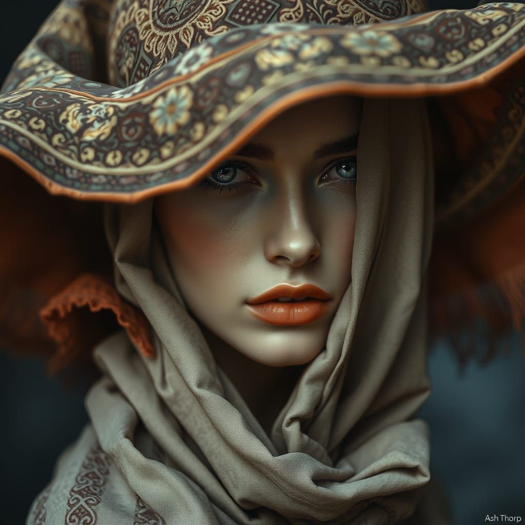 Mysterious Woman with Hat in Art Nouveau Style