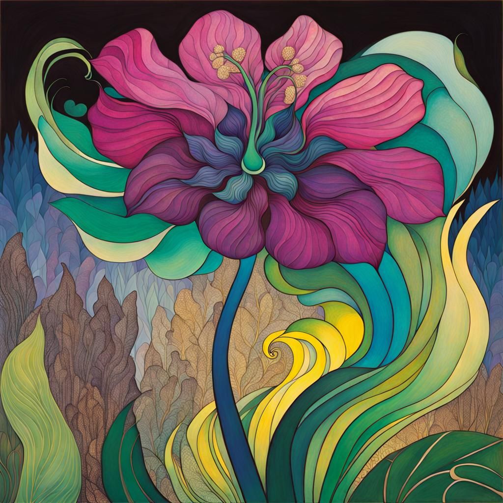 Extravagant Flower in Mixed Artistic Styles