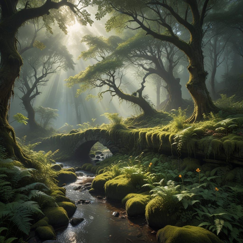 Ancient Stone Bridge in Forgotten Forest