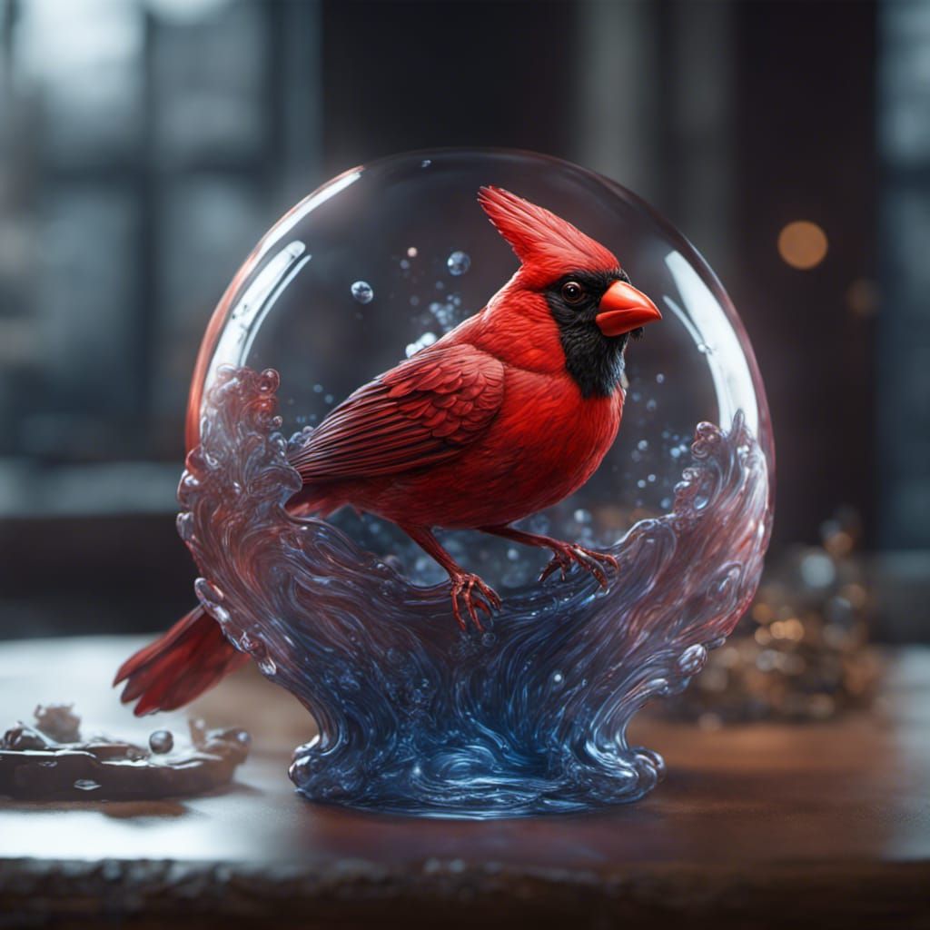 an intricate realistic blown glass cardinal