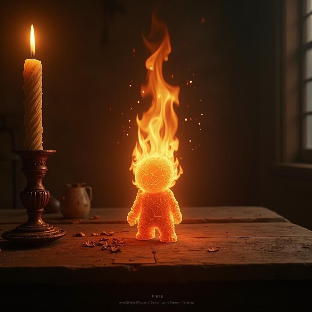 Benevolent Fire Elemental on Table, Digital Matte Painting