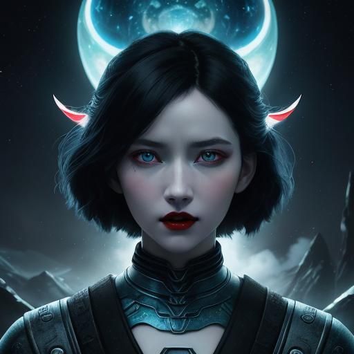 Sci-Fi Woman with Porcelain Skin in Van Gogh Style