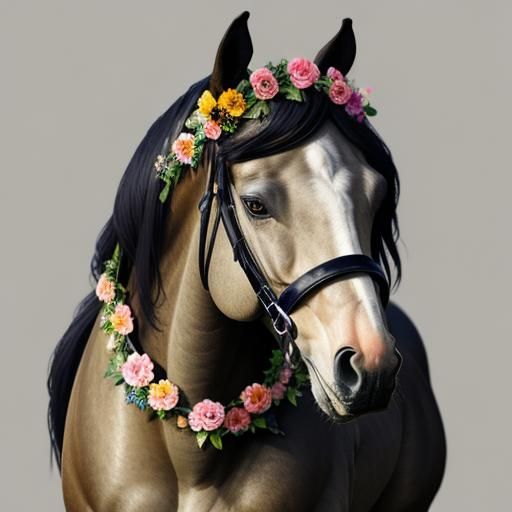 Horse with Flower Crown Portrait