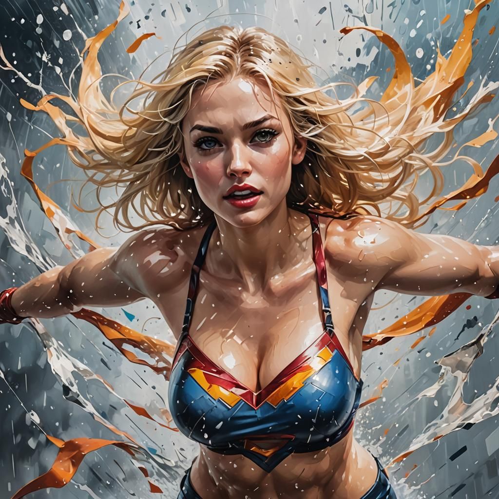 Beautiful Super Girl Flying Towards Viewer