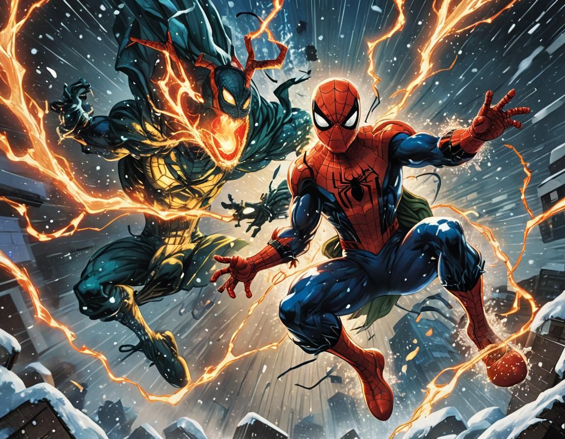 Spiderman and Dragon Ball in Comic Book Snowstorm