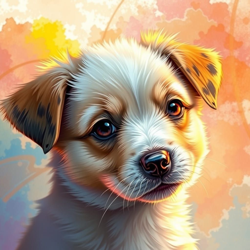 Hyperrealistic Puppy Portrait with Vibrant Colors and Dramat...