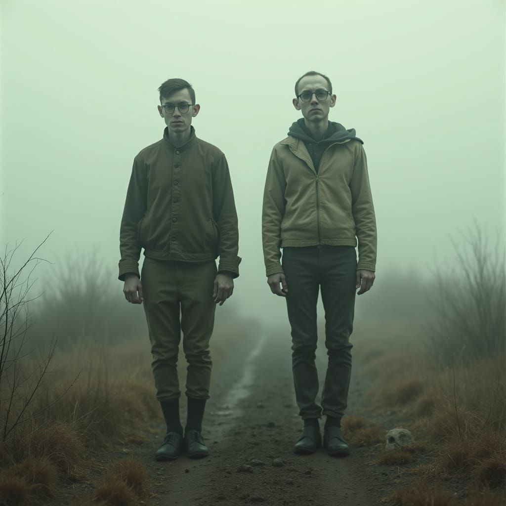 Surreal Landscape with Eroding Figures in Earth Tones