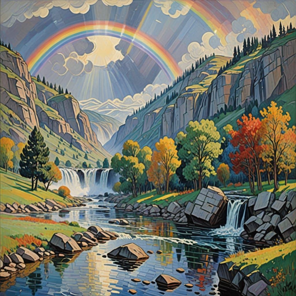 Rainbow Wings Cloak a Scene of Flowing Wine