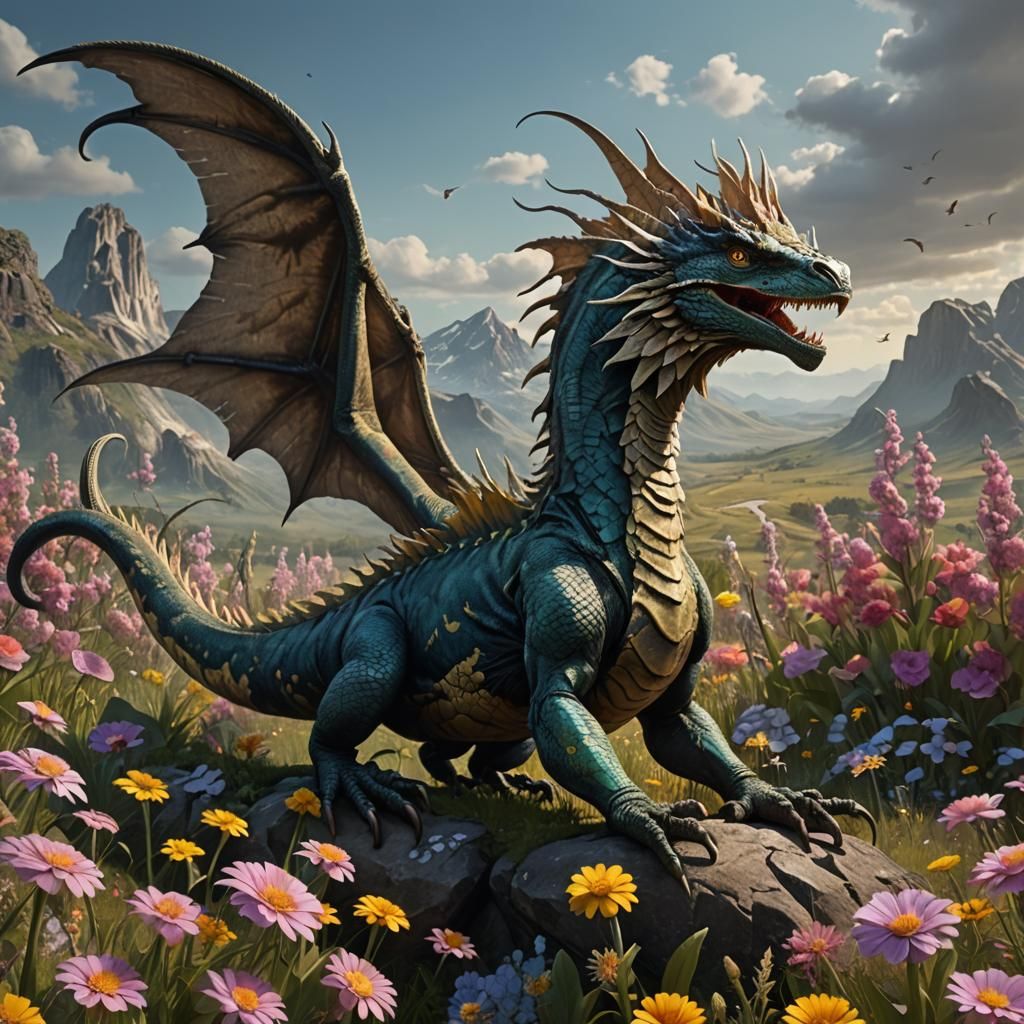 Giant Basilisk About to Fly, Detailed Digital Painting