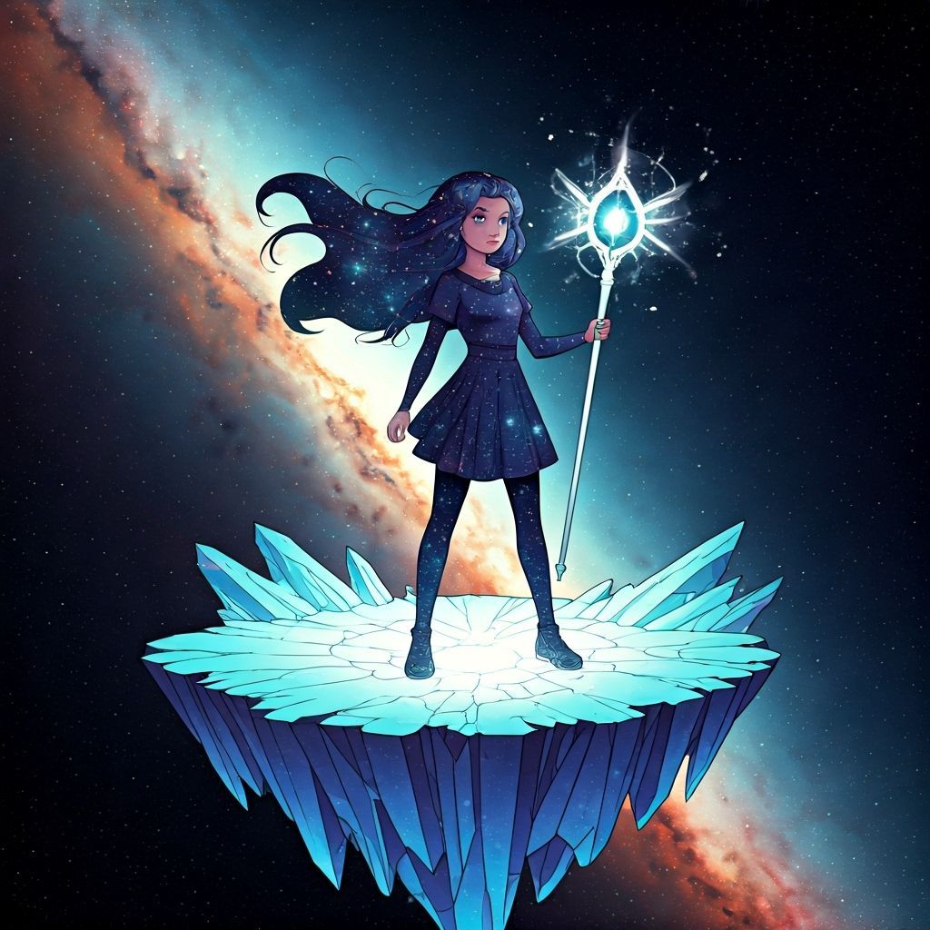 Starlight Teenager on Floating Isle in Manga Style