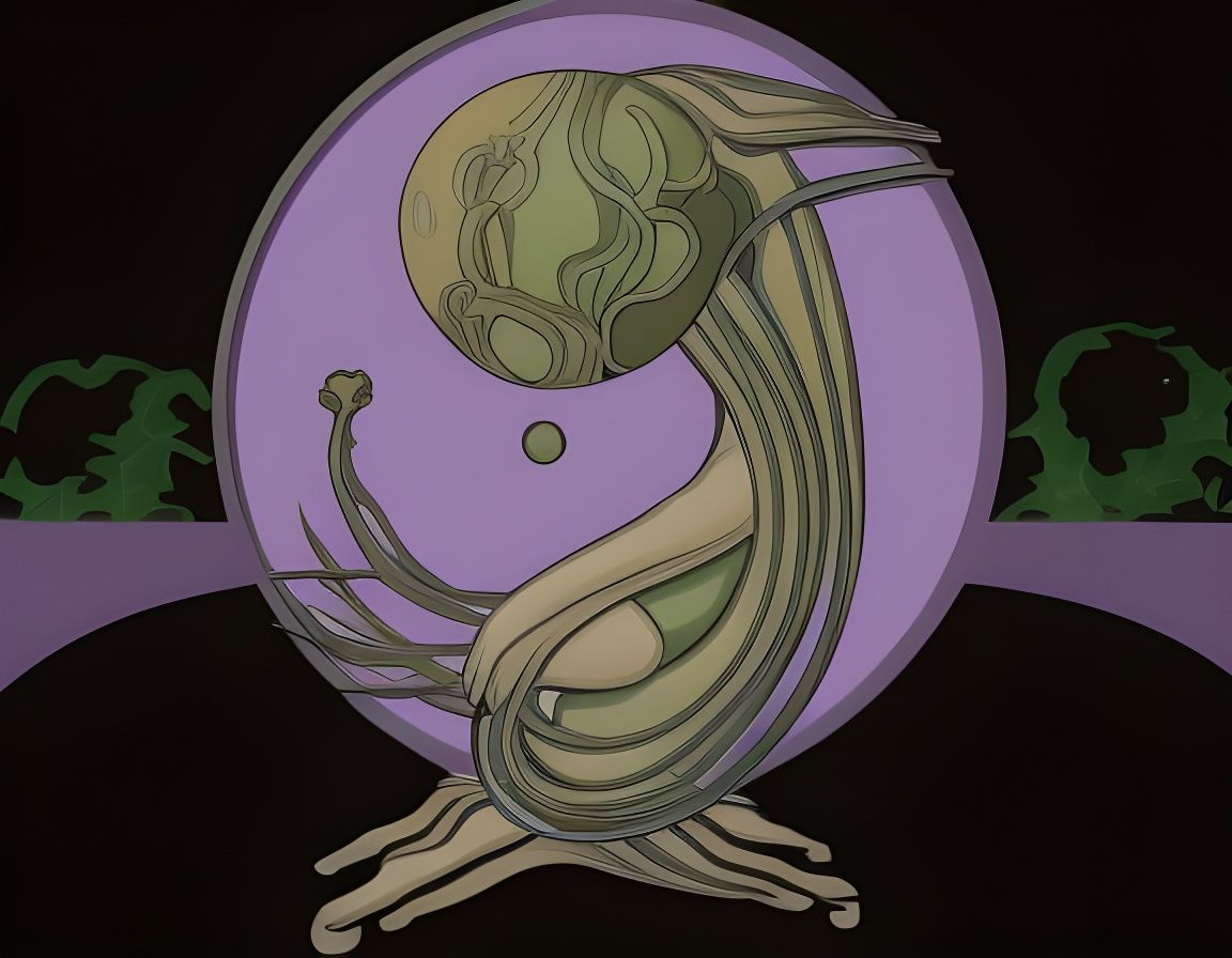 Art Nouveau Alien in Round Frame