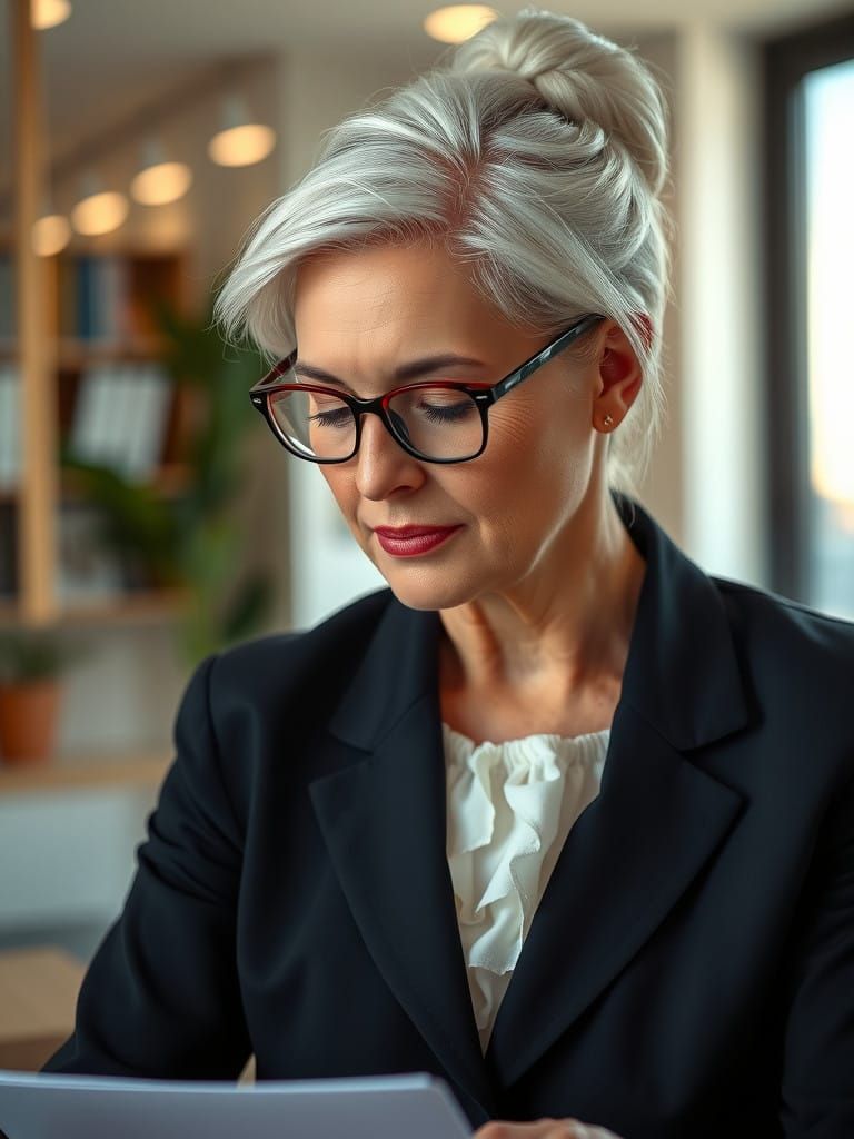 Elegant Professional Woman in Thoughtful Repose