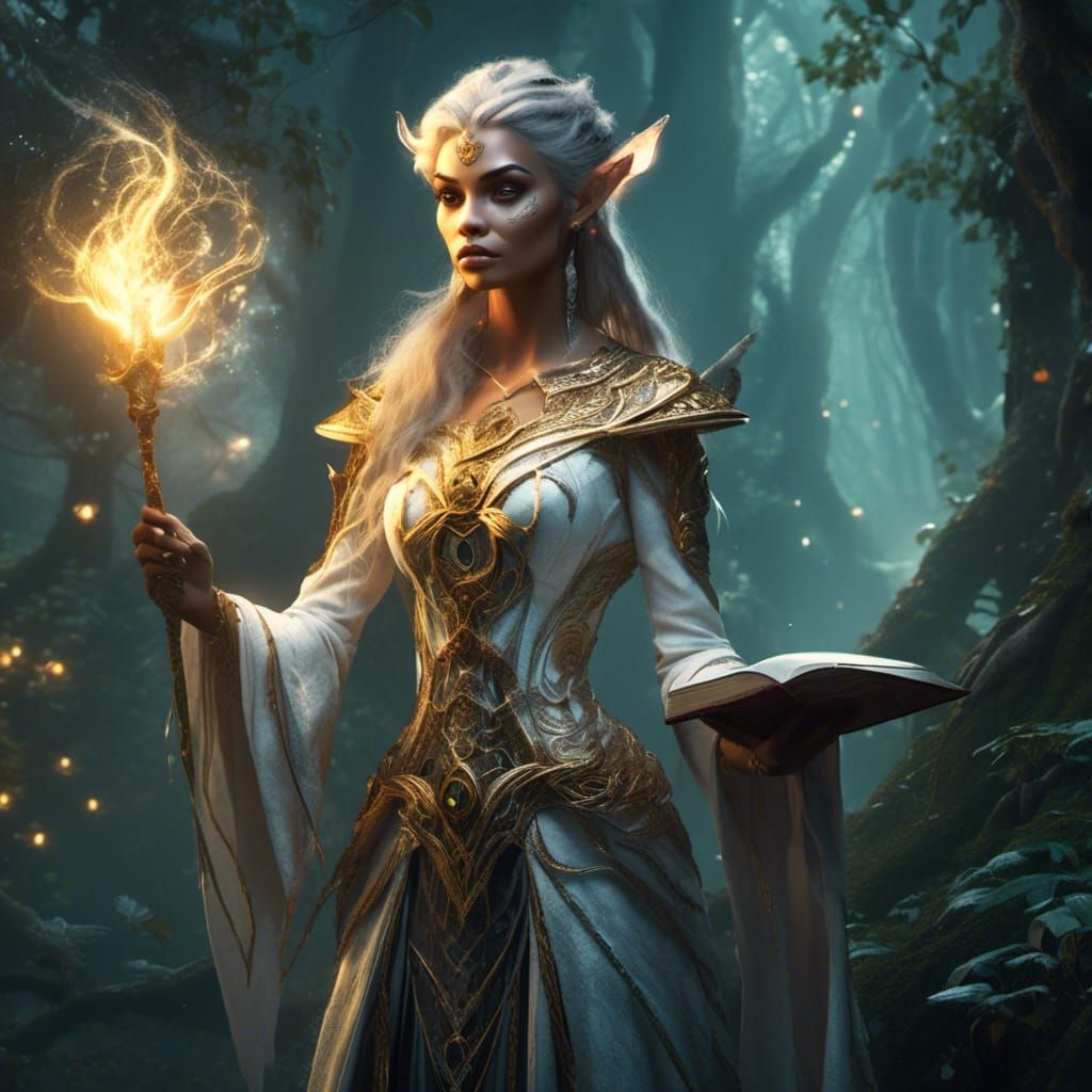 Elegant Elf Warlock in Ancient Forest Sanctuary