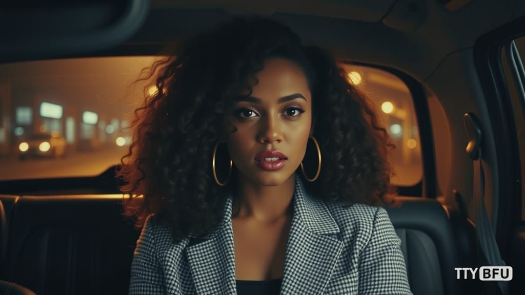 Cinematic Night Portrait of Woman in Car