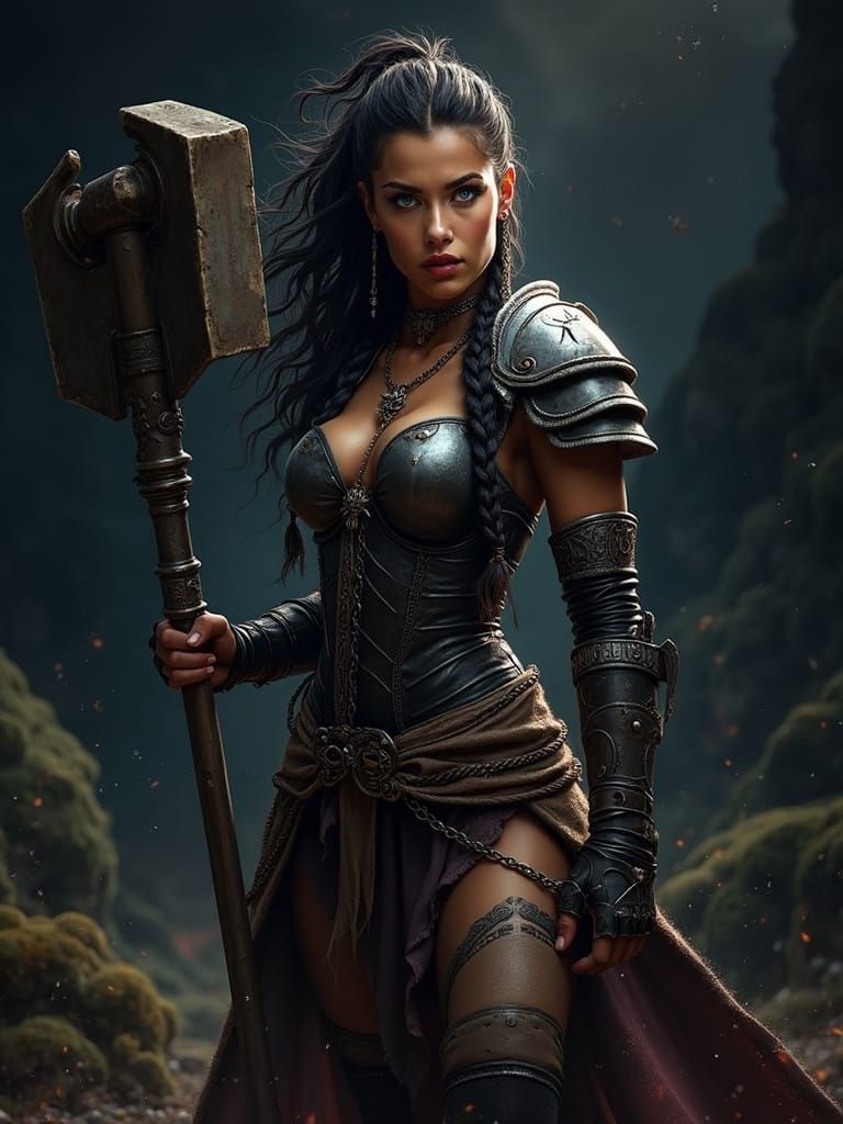 Sensual Dark Fantasy Warrior Woman in Dramatic Chiaroscuro L...
