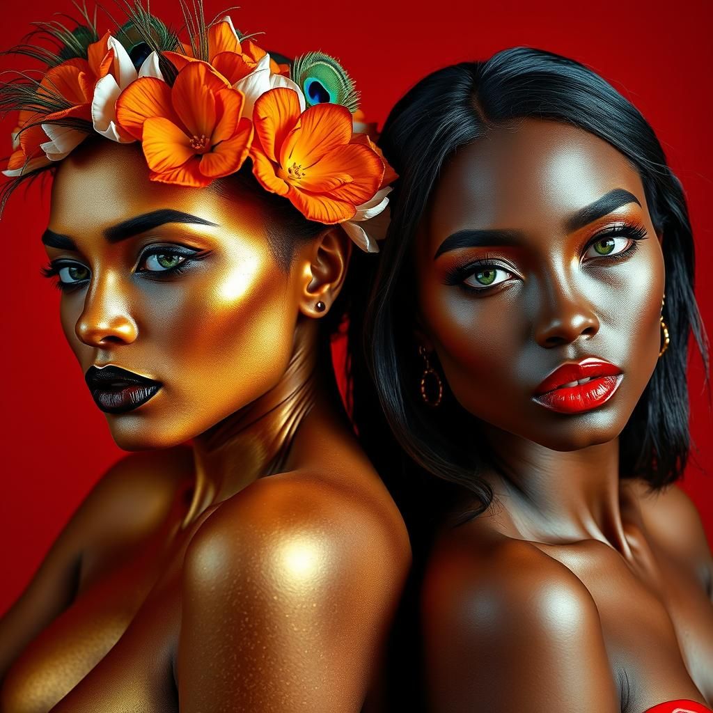 Metallic Woman with Peacock Hair, Hyperrealistic Digital Art