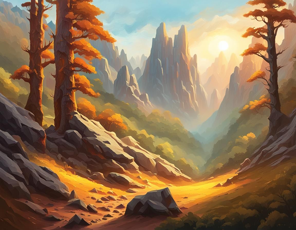 Majestic Mountain Landscape in Impasto Oil Painting