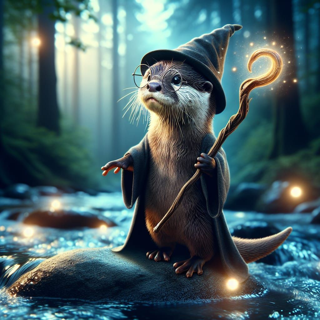 Magical Wizard-Otter Creature in Twilight Forest