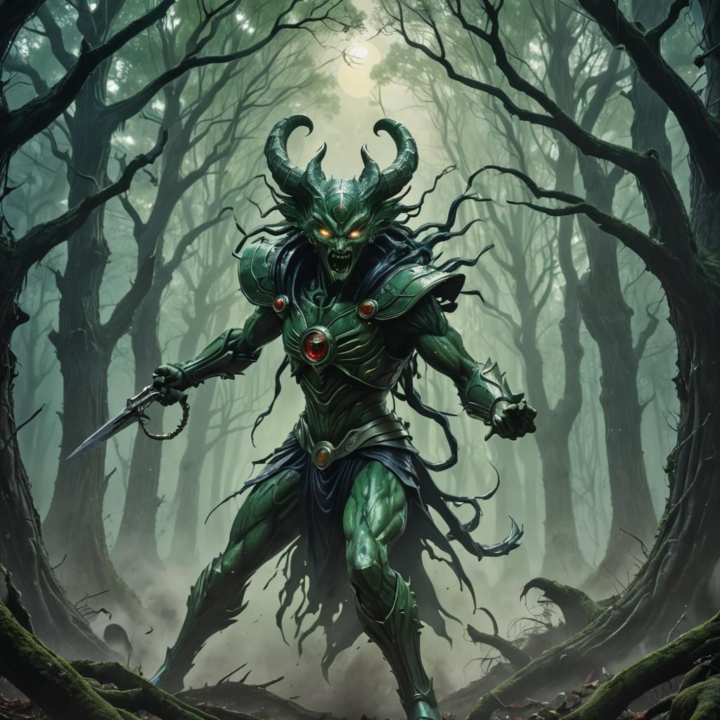 Sailor Moon Warrior Charges in Eerie Biomechanical Forest