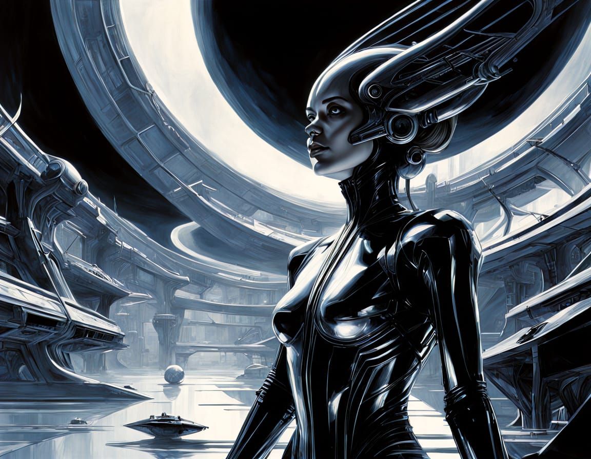 Black Tourmaline Ambassador in Surreal Sci-Fi Landscape