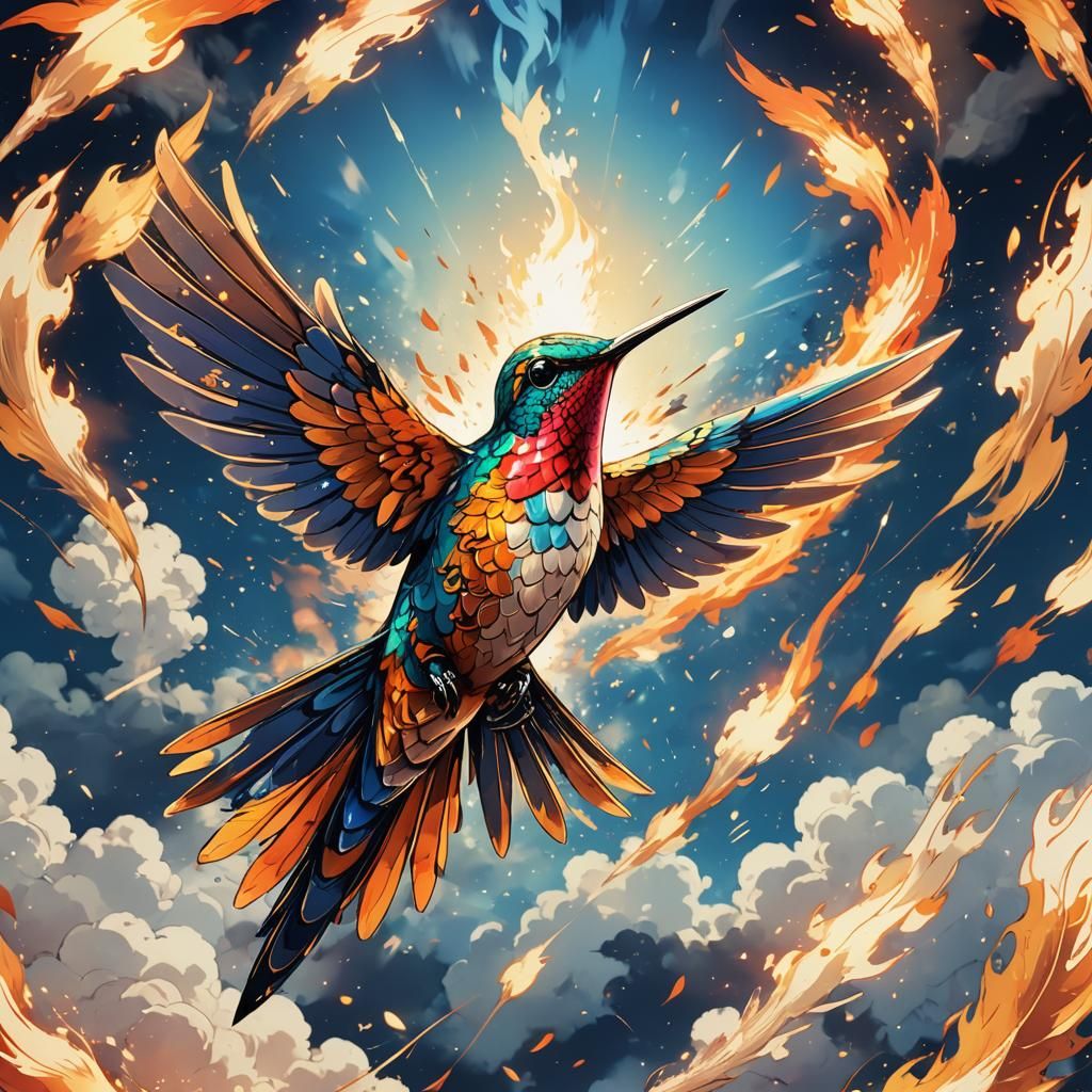 Fiery Hummingbird in Anime Manga Style